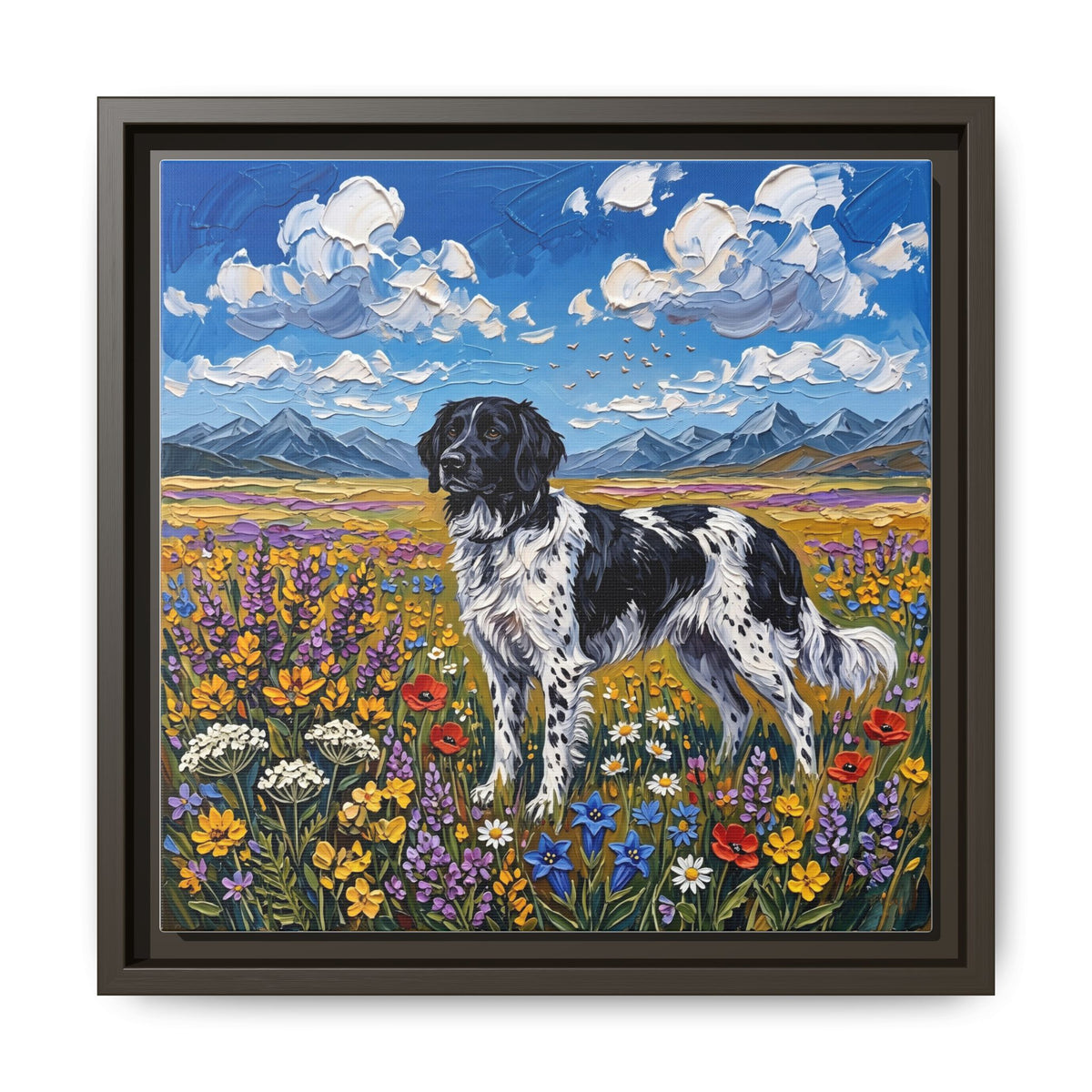 "Amongst The Flowers - Large Munsterlander" Framed Canvas Wall Art