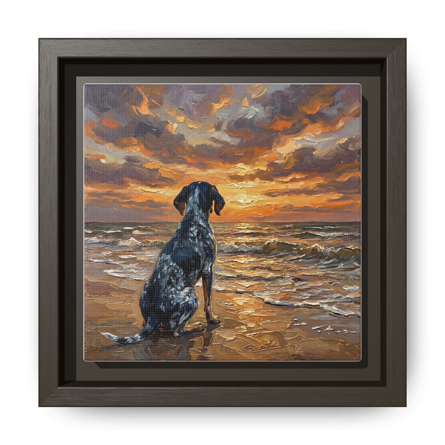 "Beach Day - Blue Tick Coonhound" Framed Canvas Wall Art