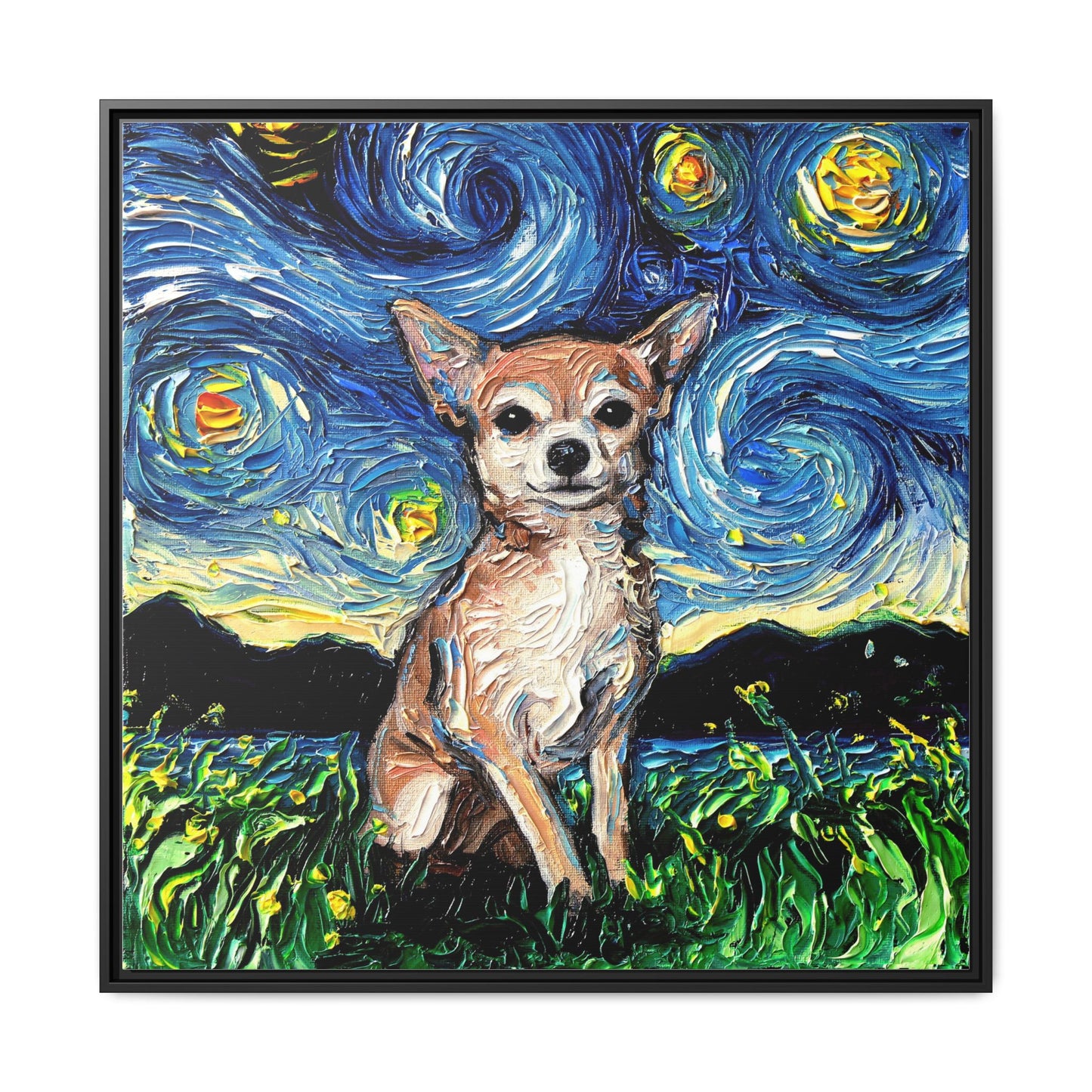 "Chihuahua Night" Framed Canvas Wall Art