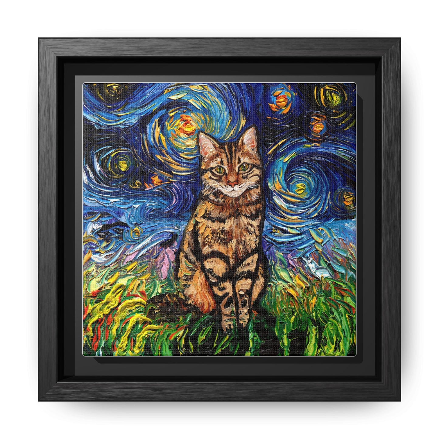 "BrownTabby Night" Framed Canvas Wall Art