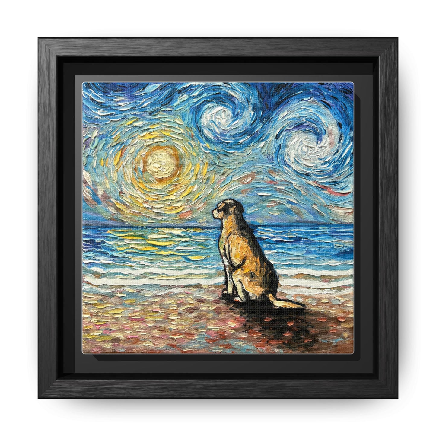 "Beach Day - Yellow Labrador" Framed Canvas Wall Art