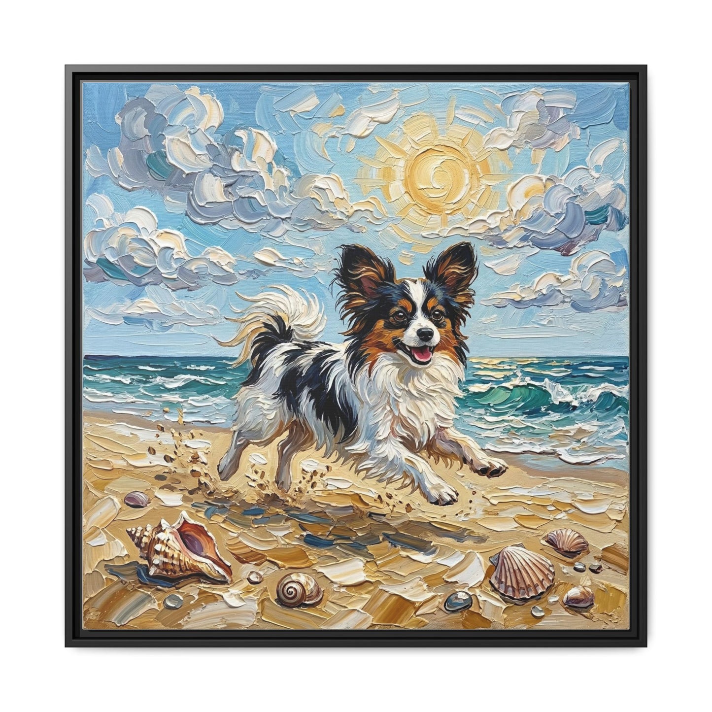"Beach Day - Papillon" Framed Canvas Wall Art