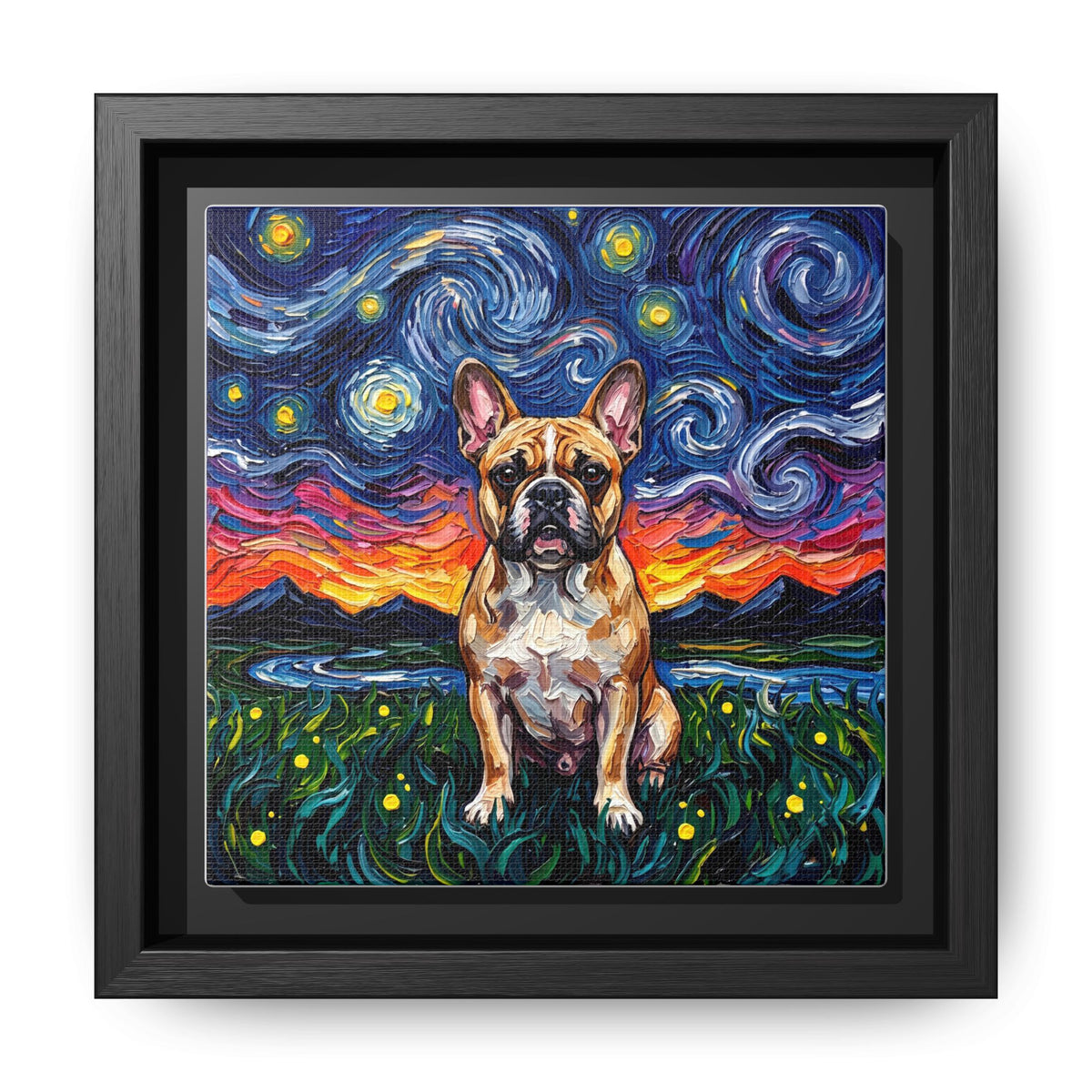 "Frenchie Night" Framed Canvas Wall Art