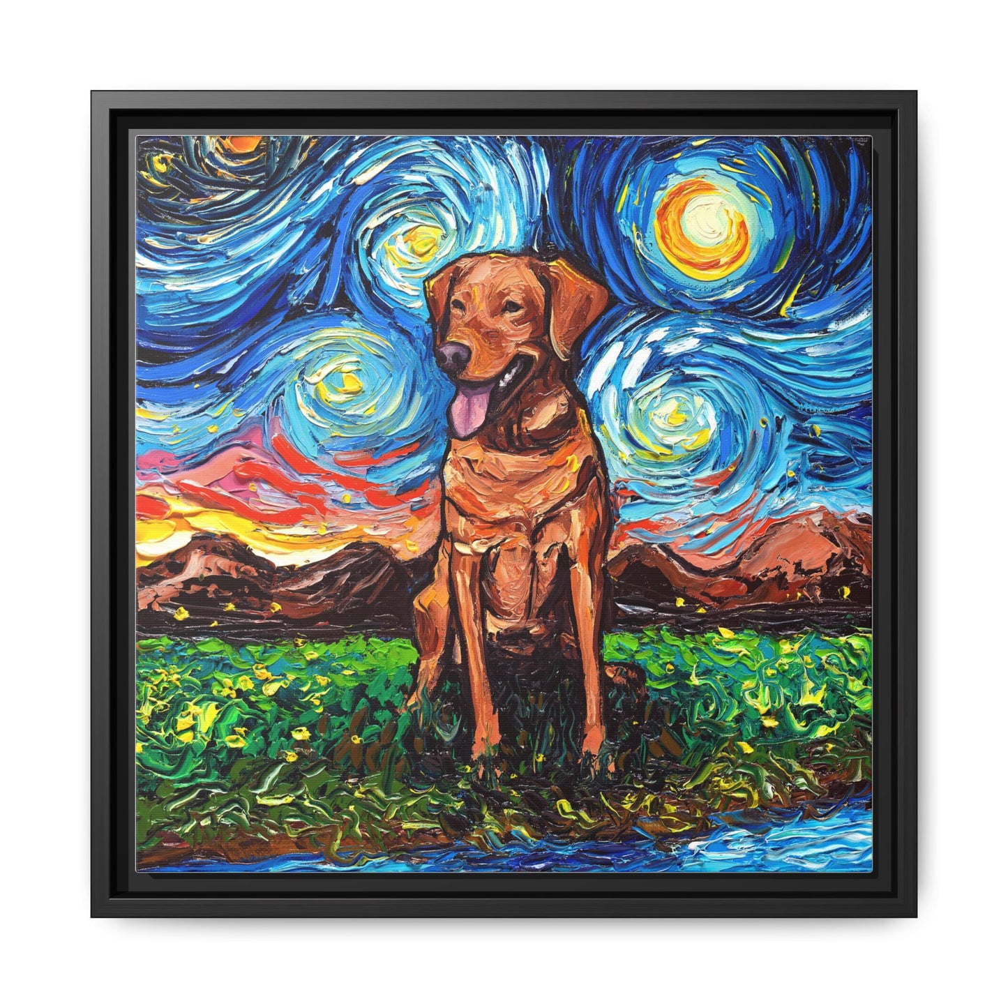 "Fox Red Labrador Night" Framed Canvas Wall Art