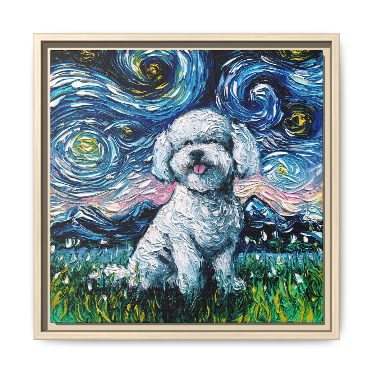 "Bichon Night" Framed Canvas Wall Art