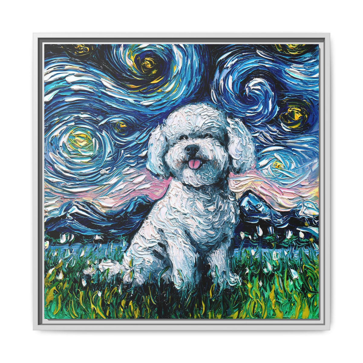 "Bichon Night" Framed Canvas Wall Art
