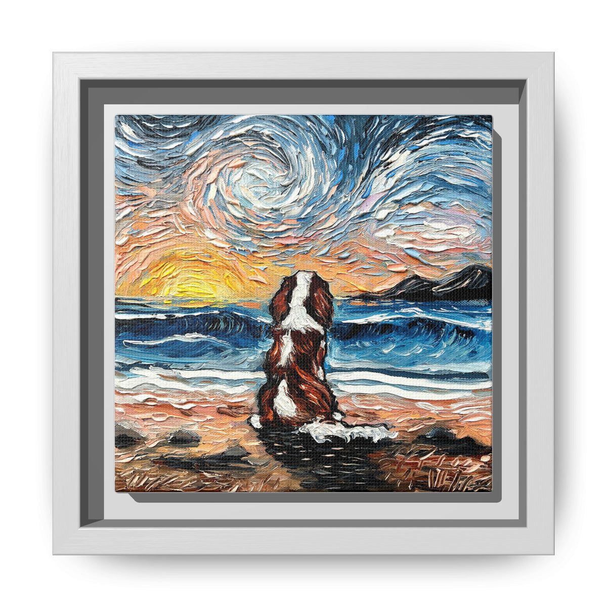 "Beach Days - Blenheim Spaniel" Framed Canvas Wall Art