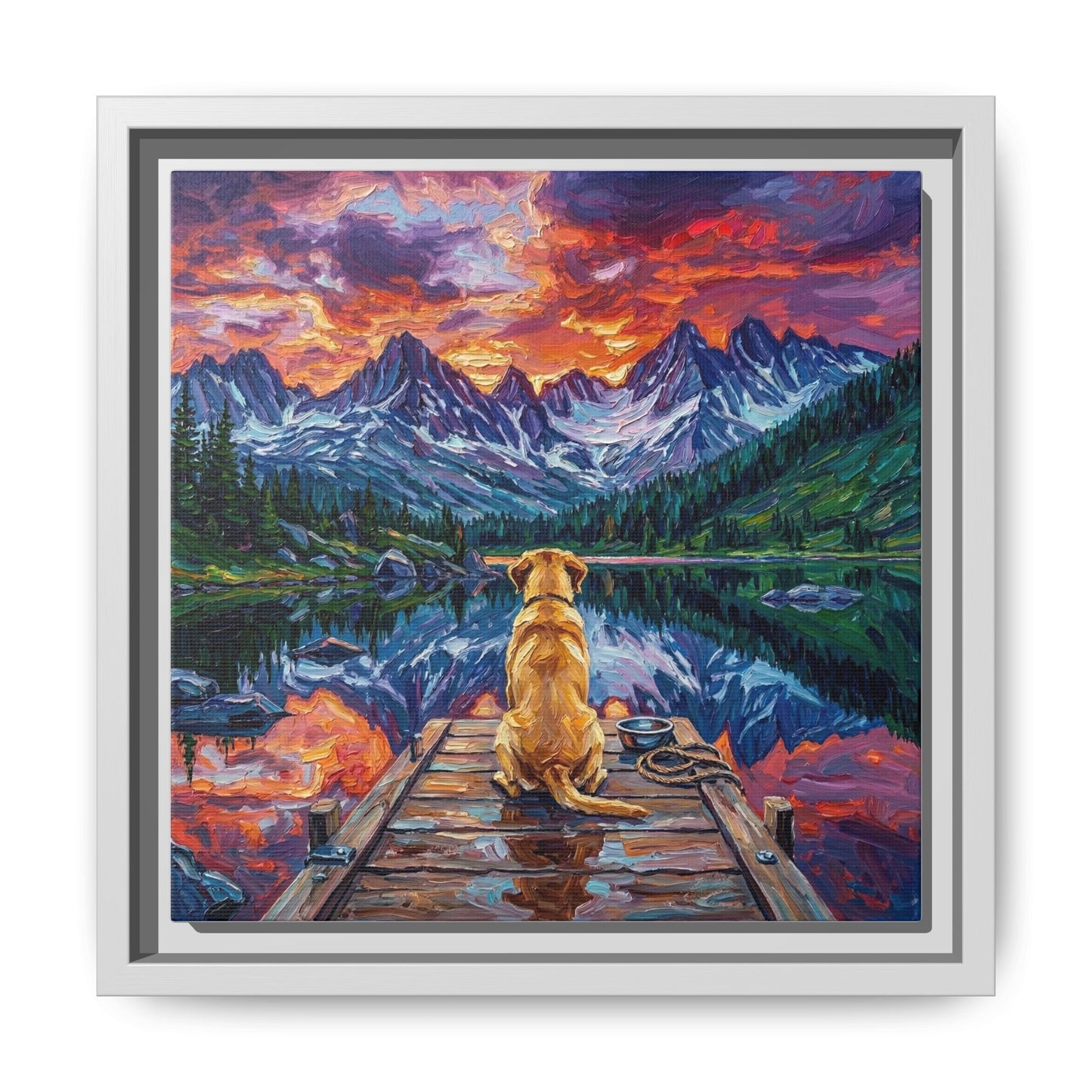 "On The Dock - Yellow Labrador" Framed Canvas Wall Art