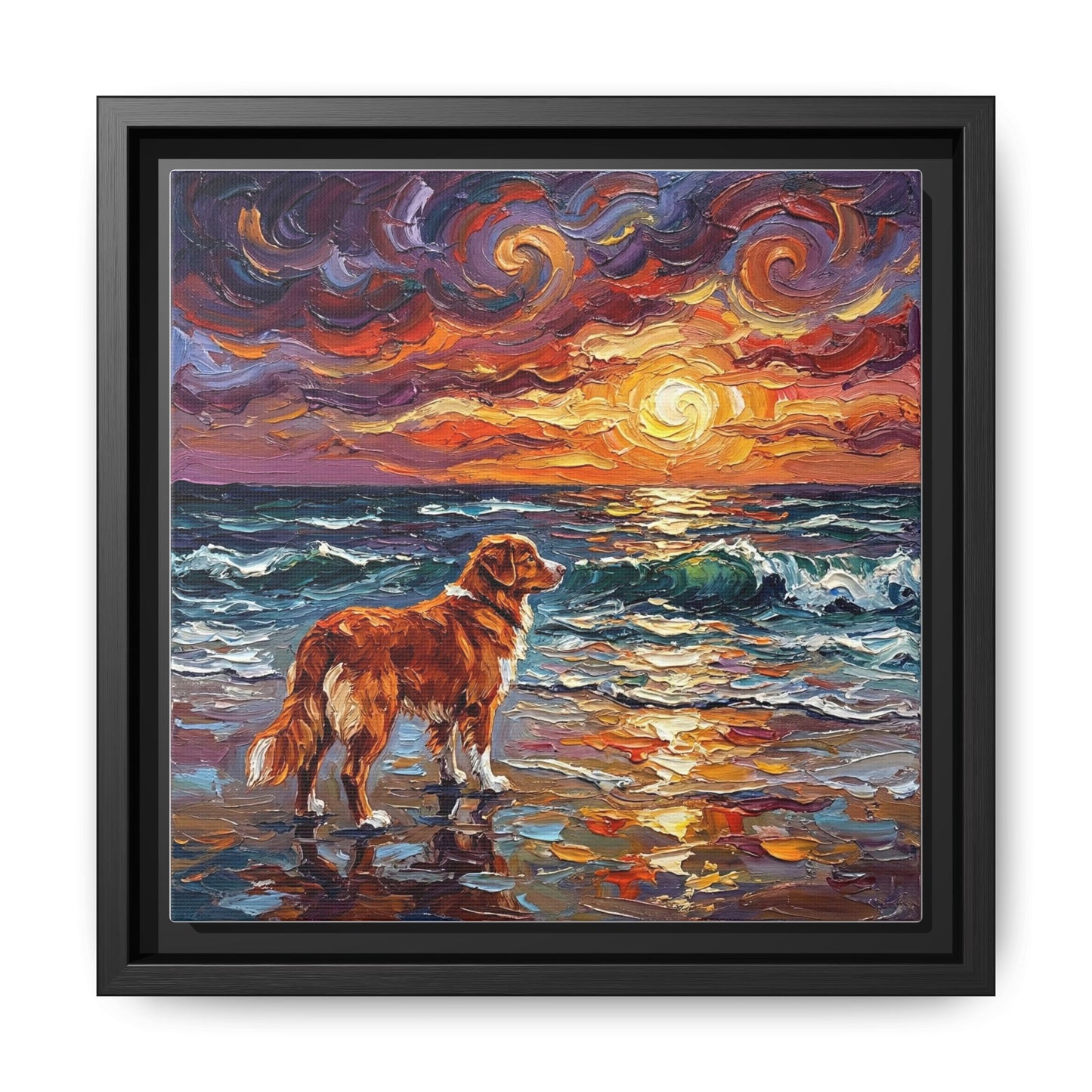 "Beach Sunset - Nova Scotia Duck Tolling Retriever" Framed Canvas Wall Art