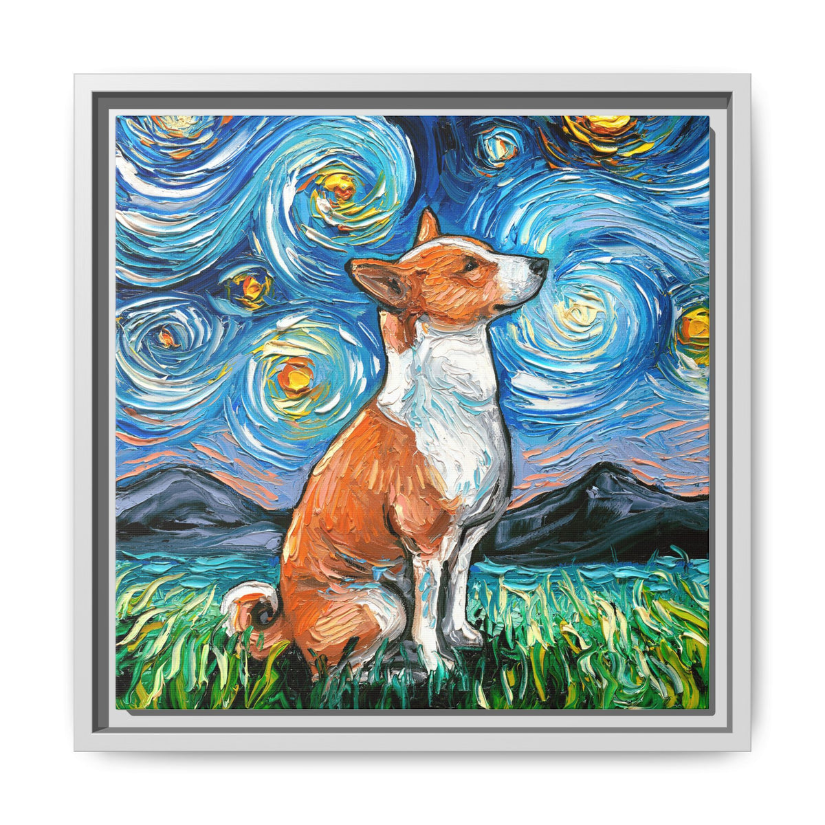 "Basenji Night" Framed Canvas Wall Art