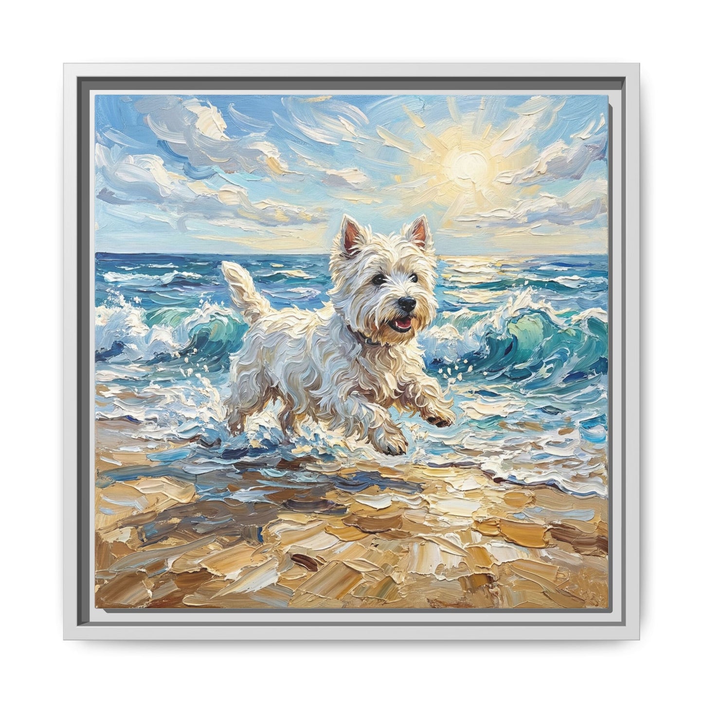 "Frolicking Westie" Framed Canvas Wall Art