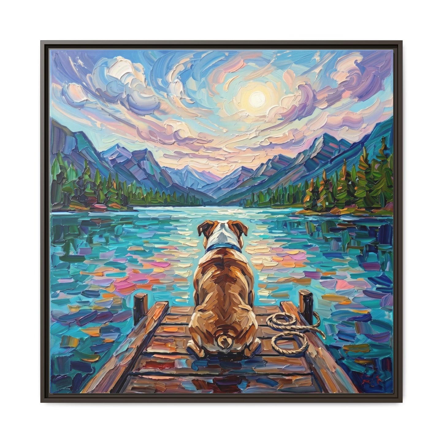 "On The Dock - Bulldog" Framed Canvas Wall Art