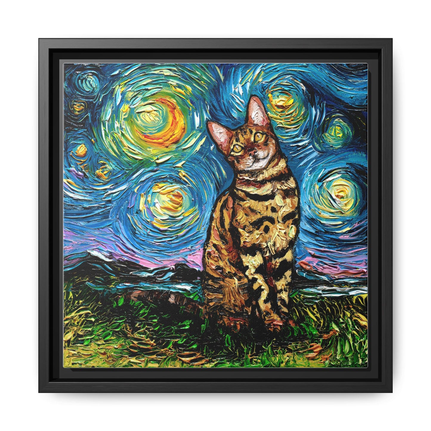 "Bengal Cat Night" Framed Canvas Wall Art