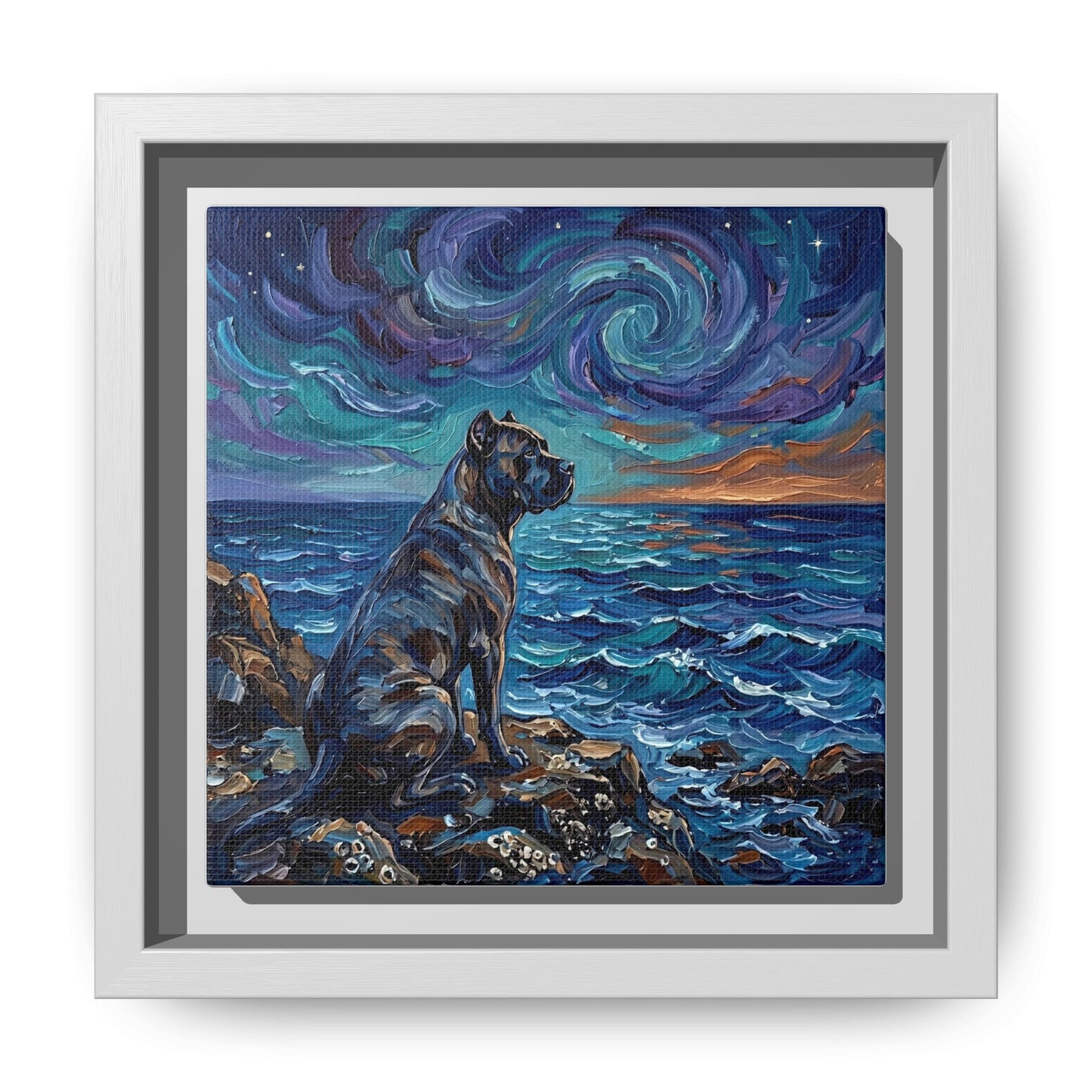 "Beach Night - Cane Corso" Framed Canvas Wall Art