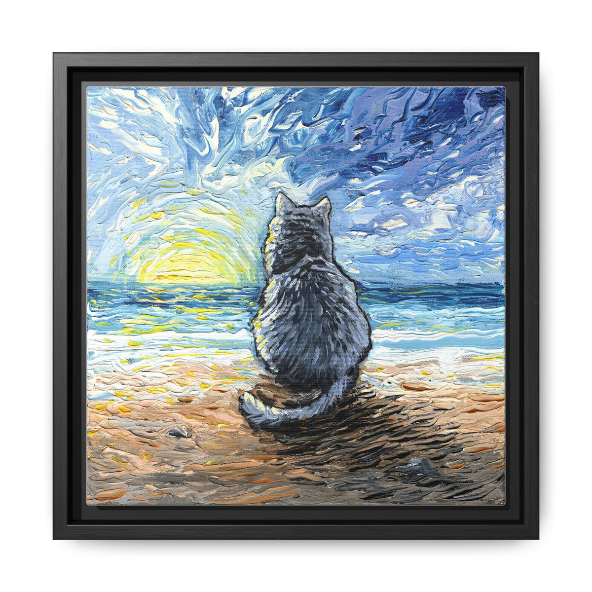 "Beach Day - Nebelung Cat" Framed Canvas Wall Art