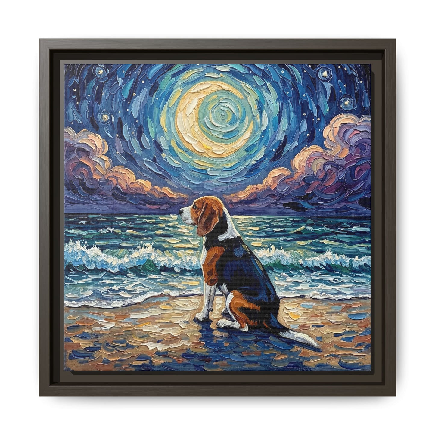 "Beach Nights - Beagle" Framed Canvas Wall Art