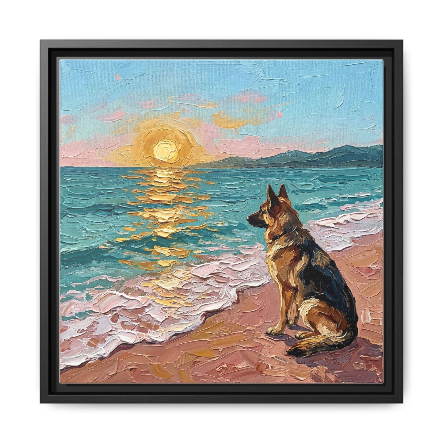 "Beach Day - German Shepherd 2" Framed Canvas Wall Art