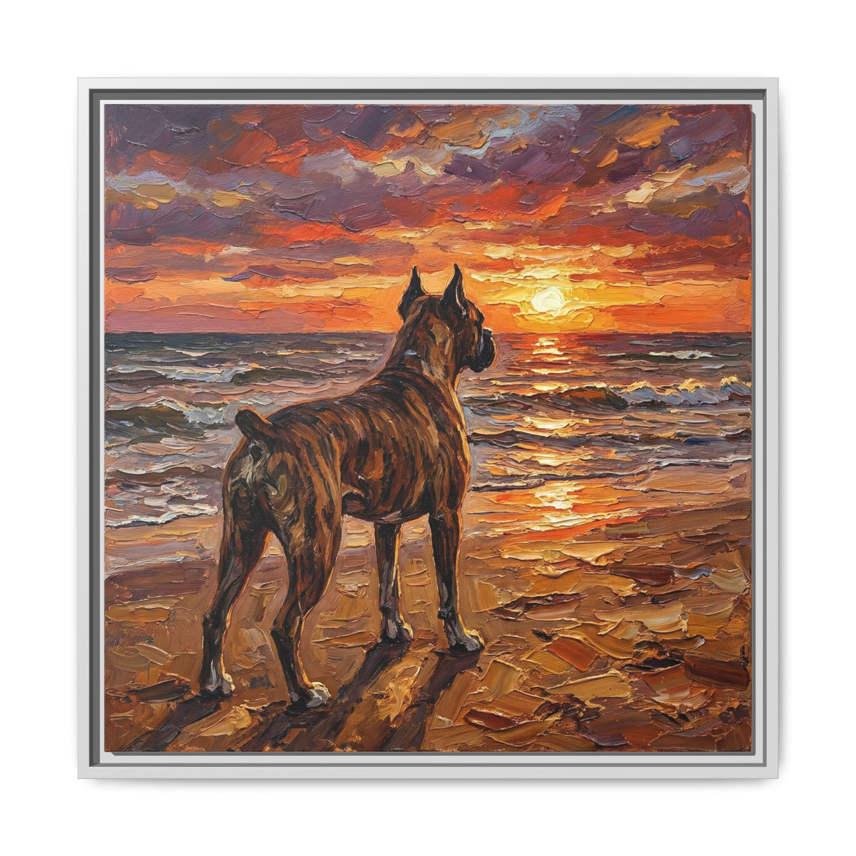 "Beach Day - Brindle Boxer" Framed Canvas Wall Art