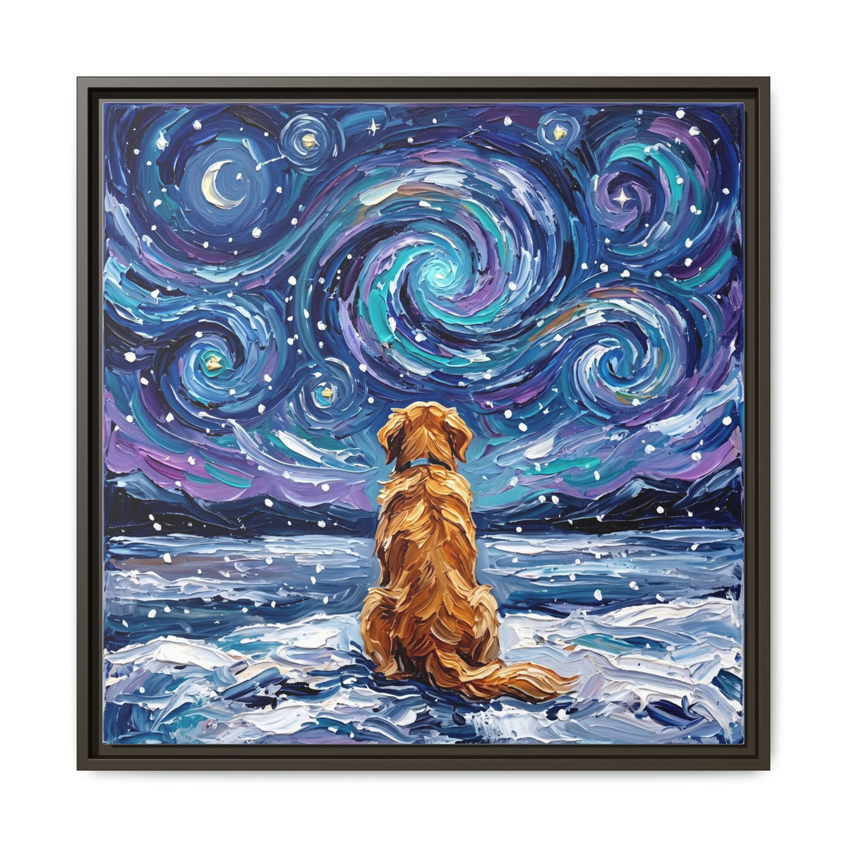 "Snowscape - Golden Retriever" Framed Canvas Wall Art