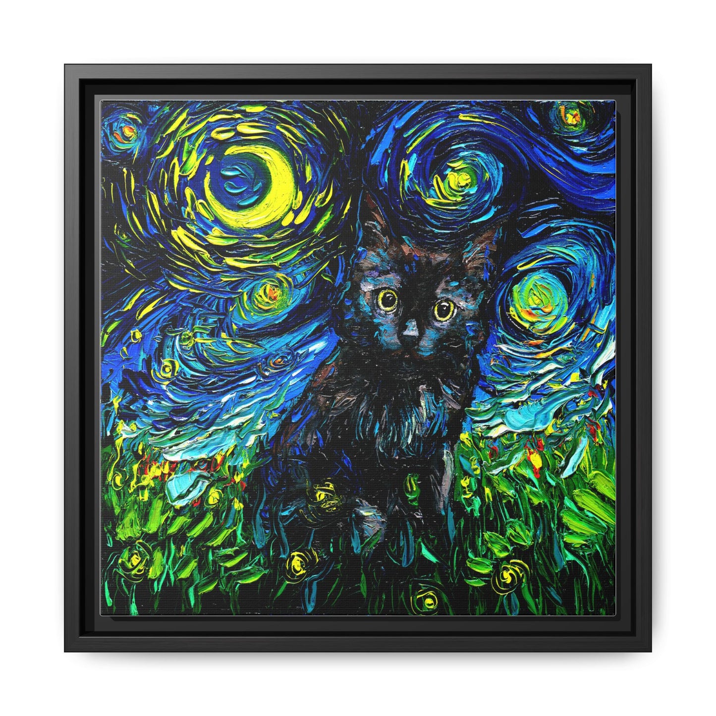 "Black Cat Night 2" Framed Canvas Wall Art