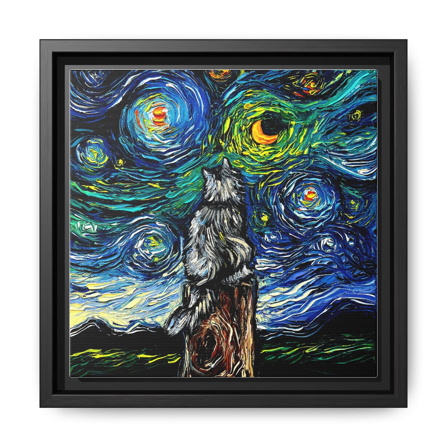 "Norwegian Forest Cat Night" Framed Canvas Wall Art