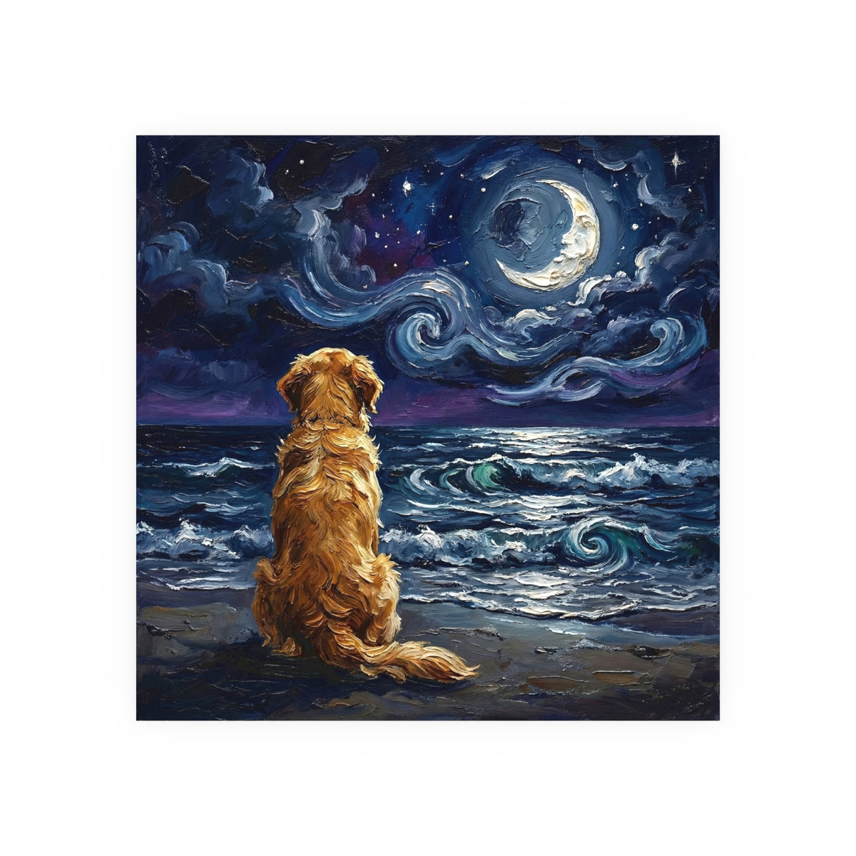 "Beach Night - Golden Retriever" Wall Art Paper Print
