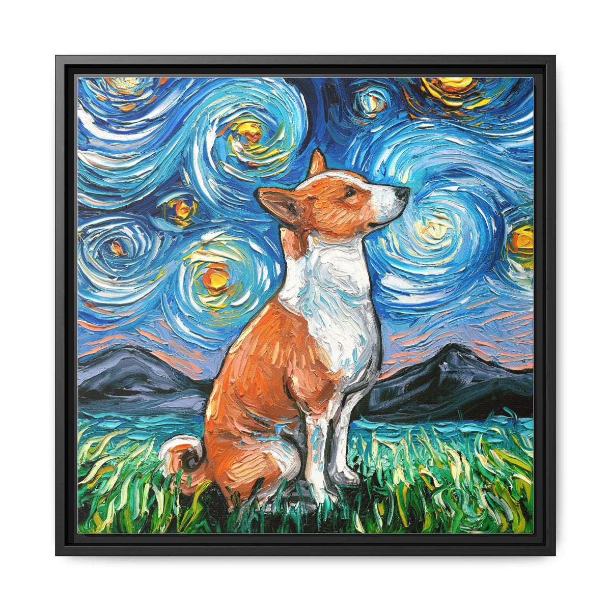 "Basenji Night" Framed Canvas Wall Art