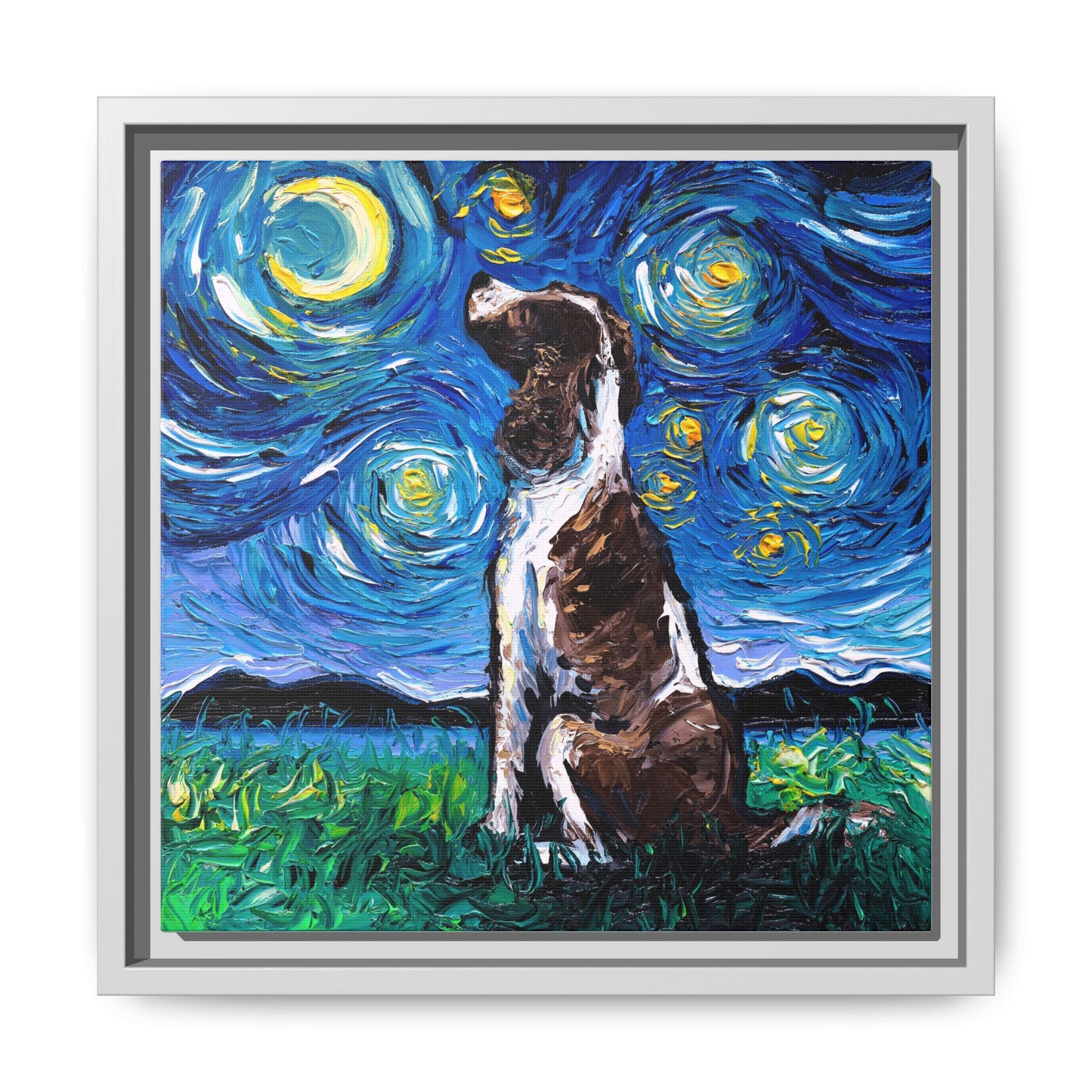 "English Springer Spaniel Night" Framed Canvas Wall Art