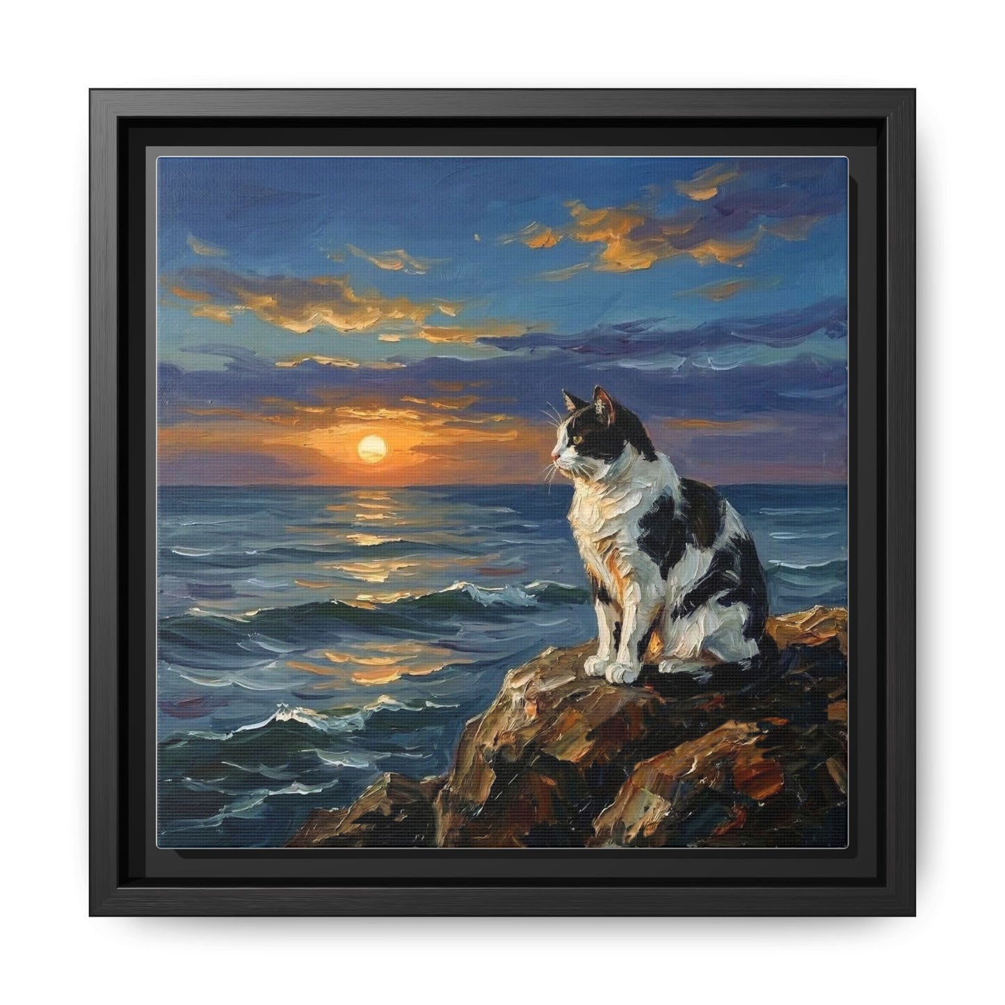 "Beach Day - Magpie Cat" Framed Canvas Wall Art