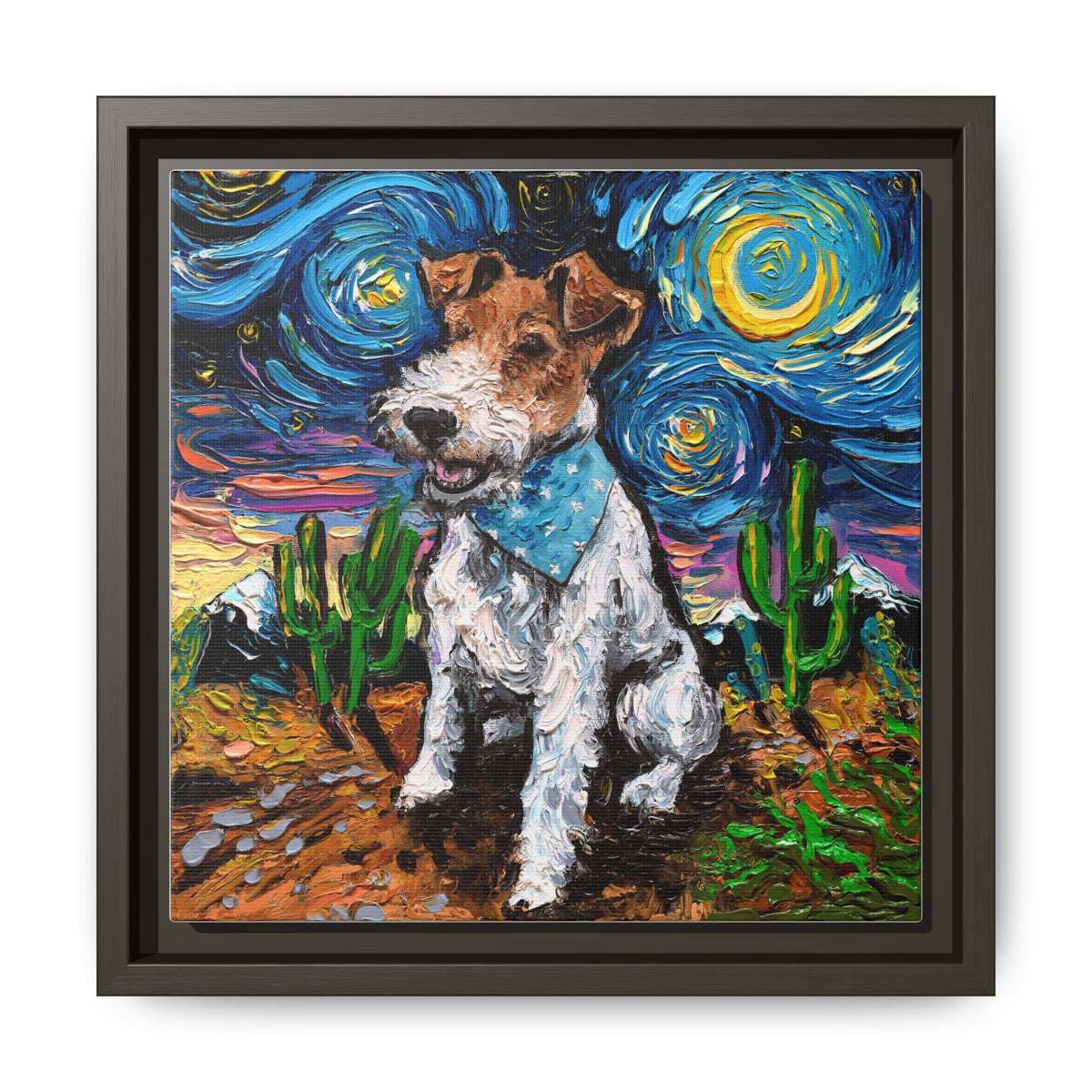 "Wire Fox Terrier Night" Framed Canvas Wall Art