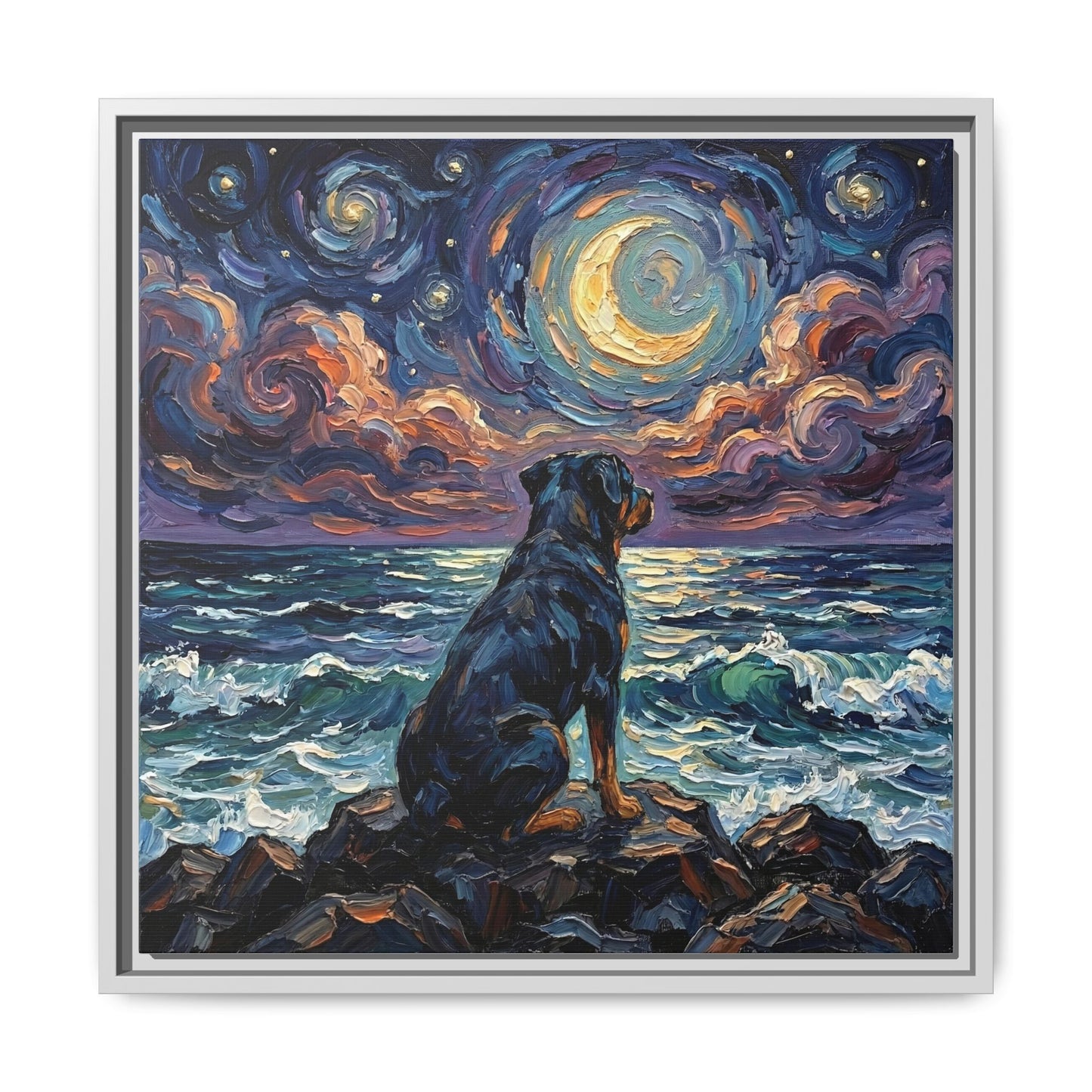 "Beach Nights - Rottweiler" Framed Canvas Wall Art