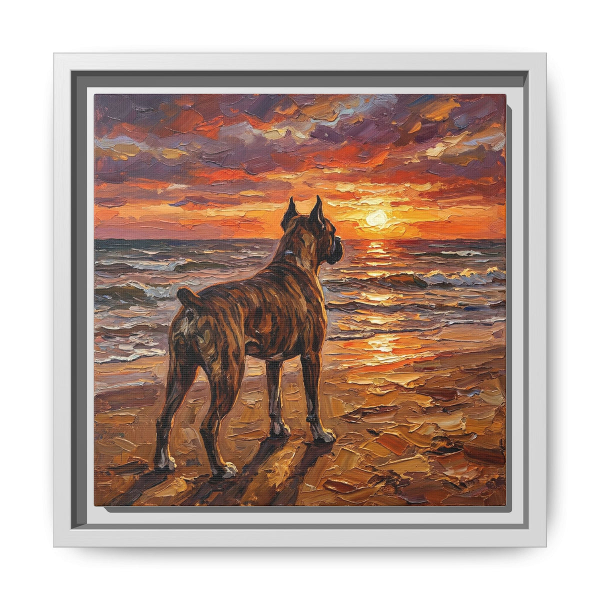 "Beach Day - Brindle Boxer" Framed Canvas Wall Art