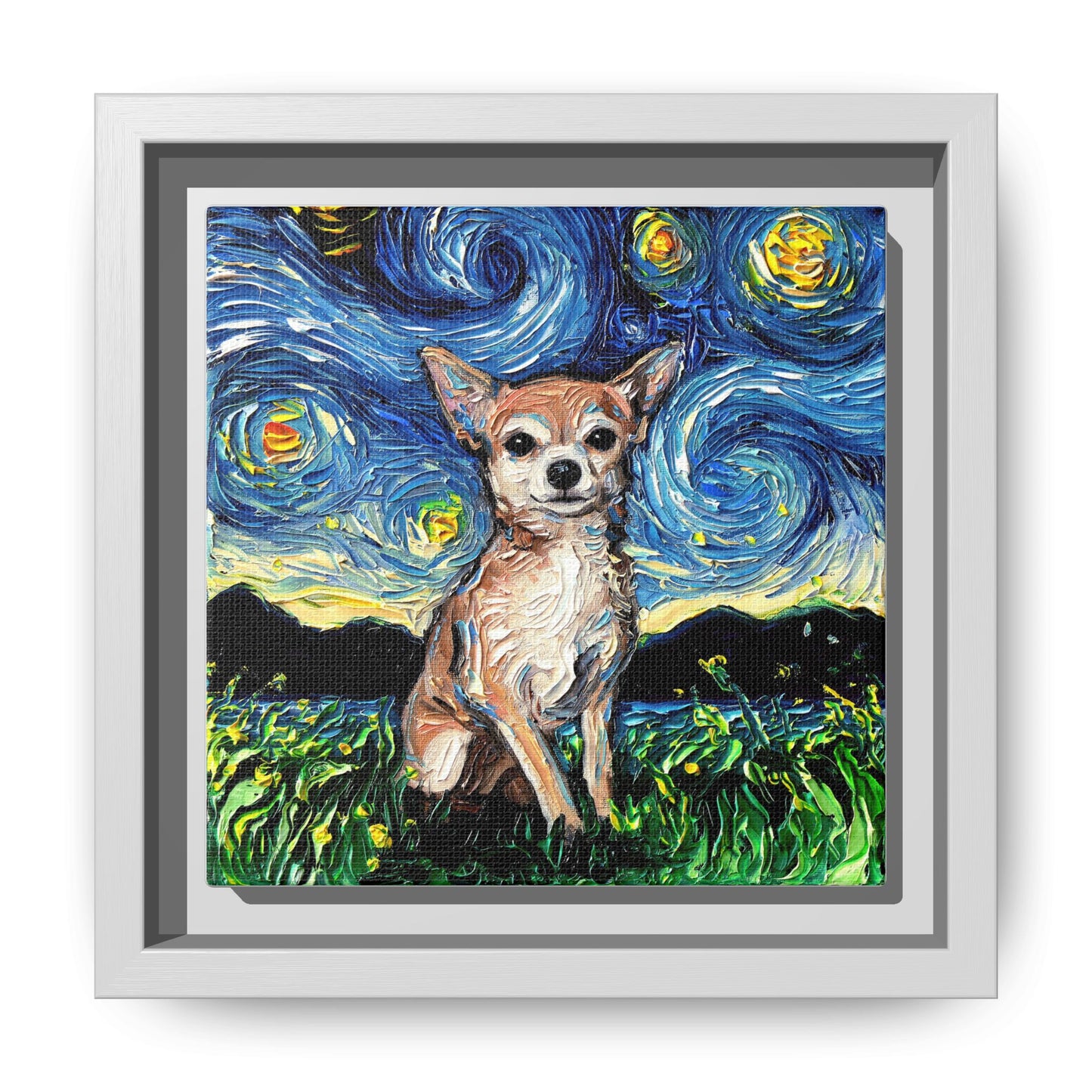 "Chihuahua Night" Framed Canvas Wall Art