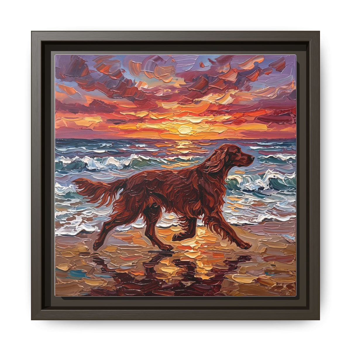 "Beach Days - Irish Setter" Framed Canvas Wall Art