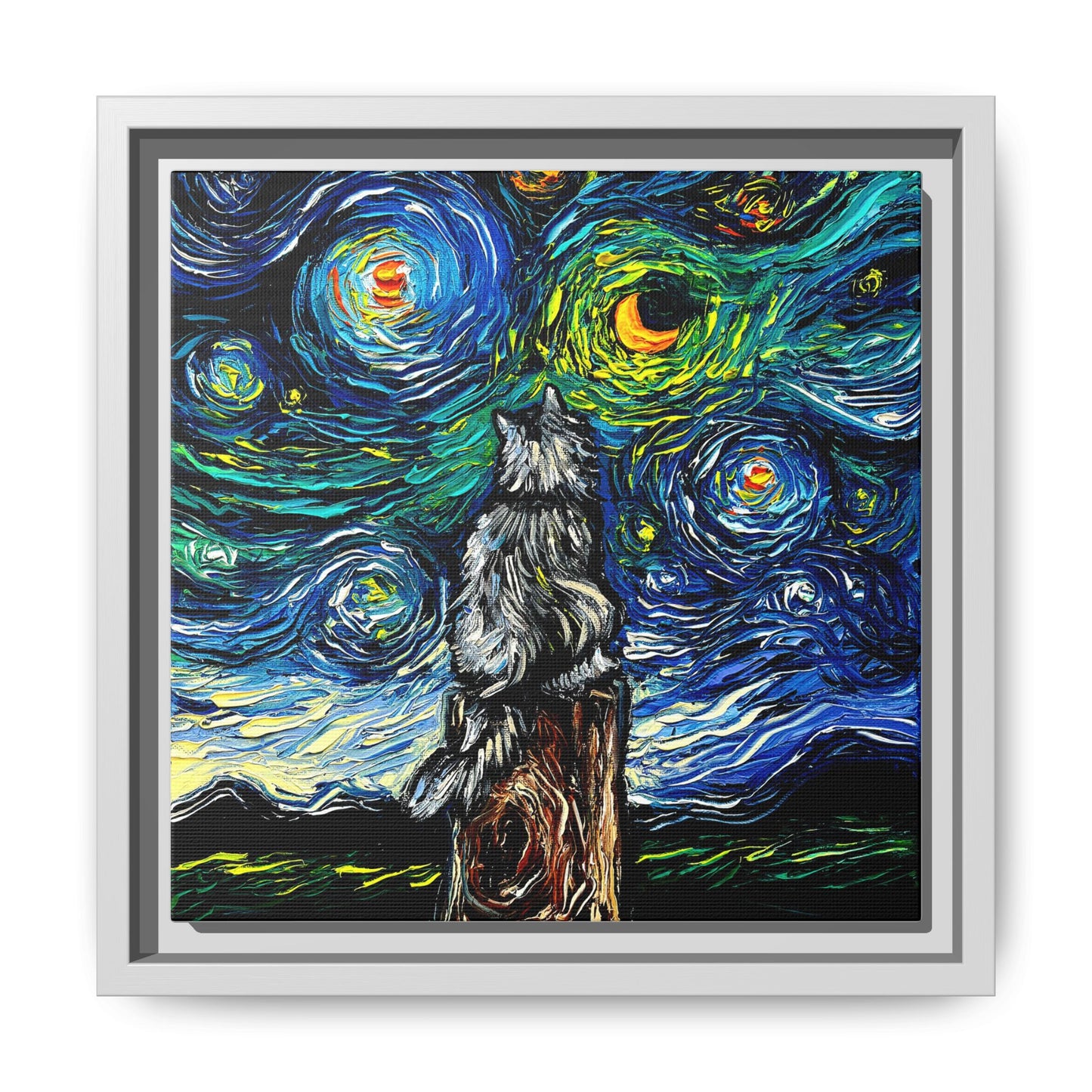 "Norwegian Forest Cat Night" Framed Canvas Wall Art