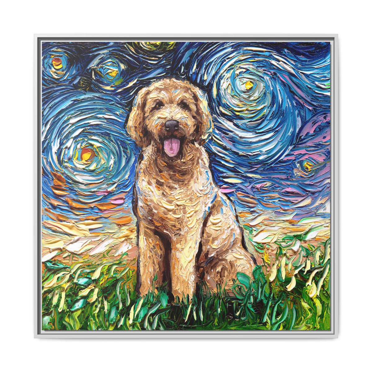 "Goldendoodle Night" Framed Canvas Wall Art