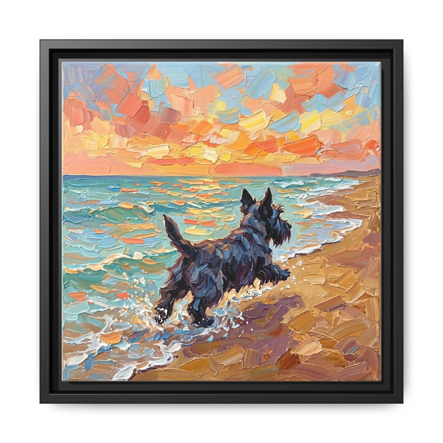 "Beach Day - Scottie" Framed Canvas Wall Art