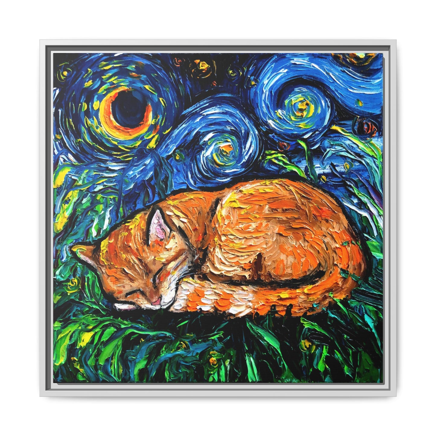 "Orange Tabby Night" Framed Canvas Wall Art