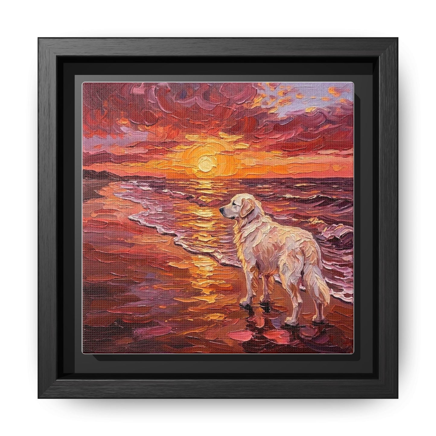 "Beach Day - Great Pyrenees" Framed Canvas Wall Art
