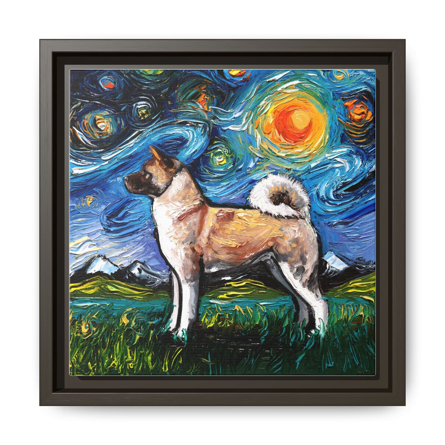 "Akita Inu Night" Framed Canvas Wall Art