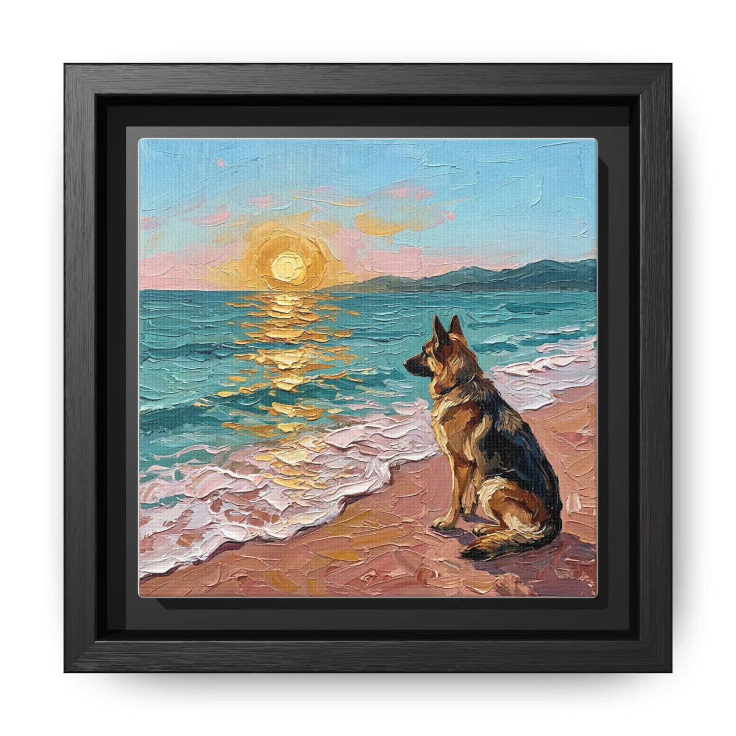 "Beach Day - German Shepherd 2" Framed Canvas Wall Art