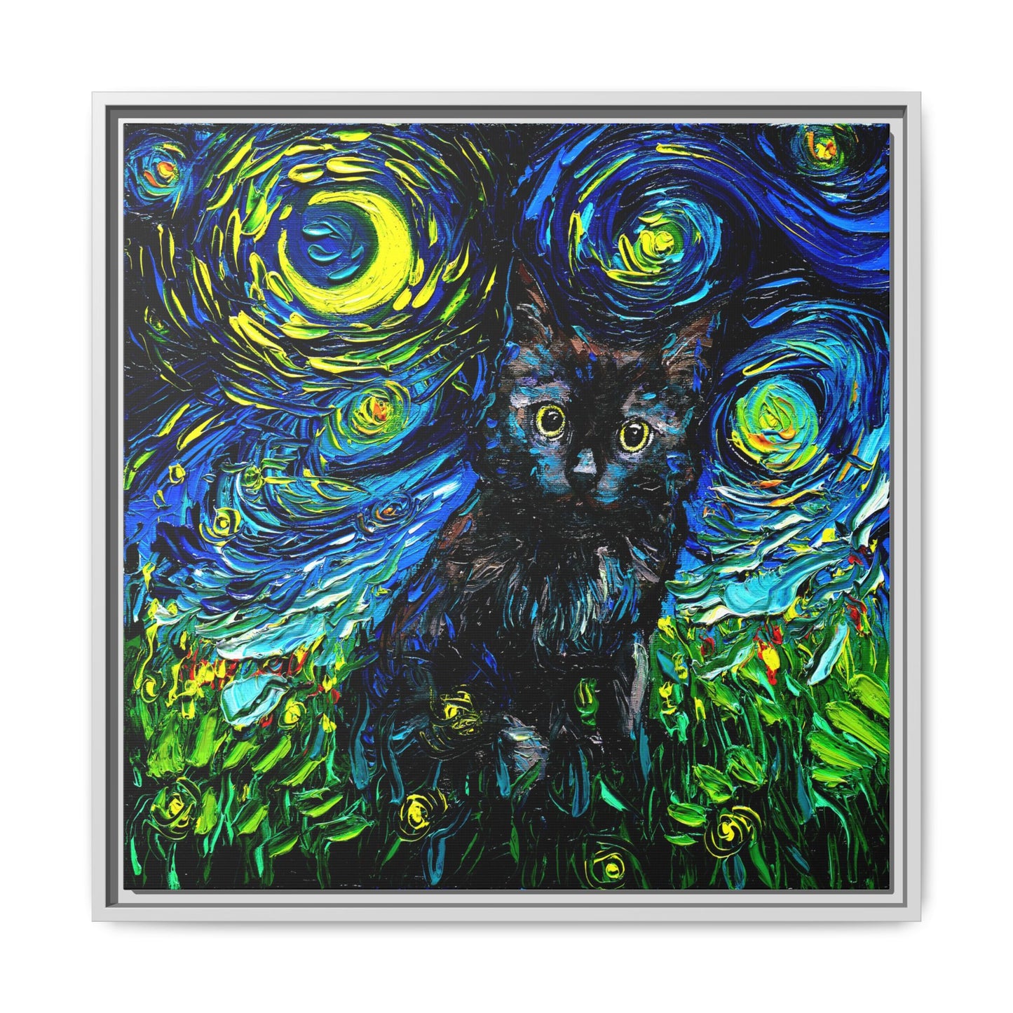 "Black Cat Night 2" Framed Canvas Wall Art