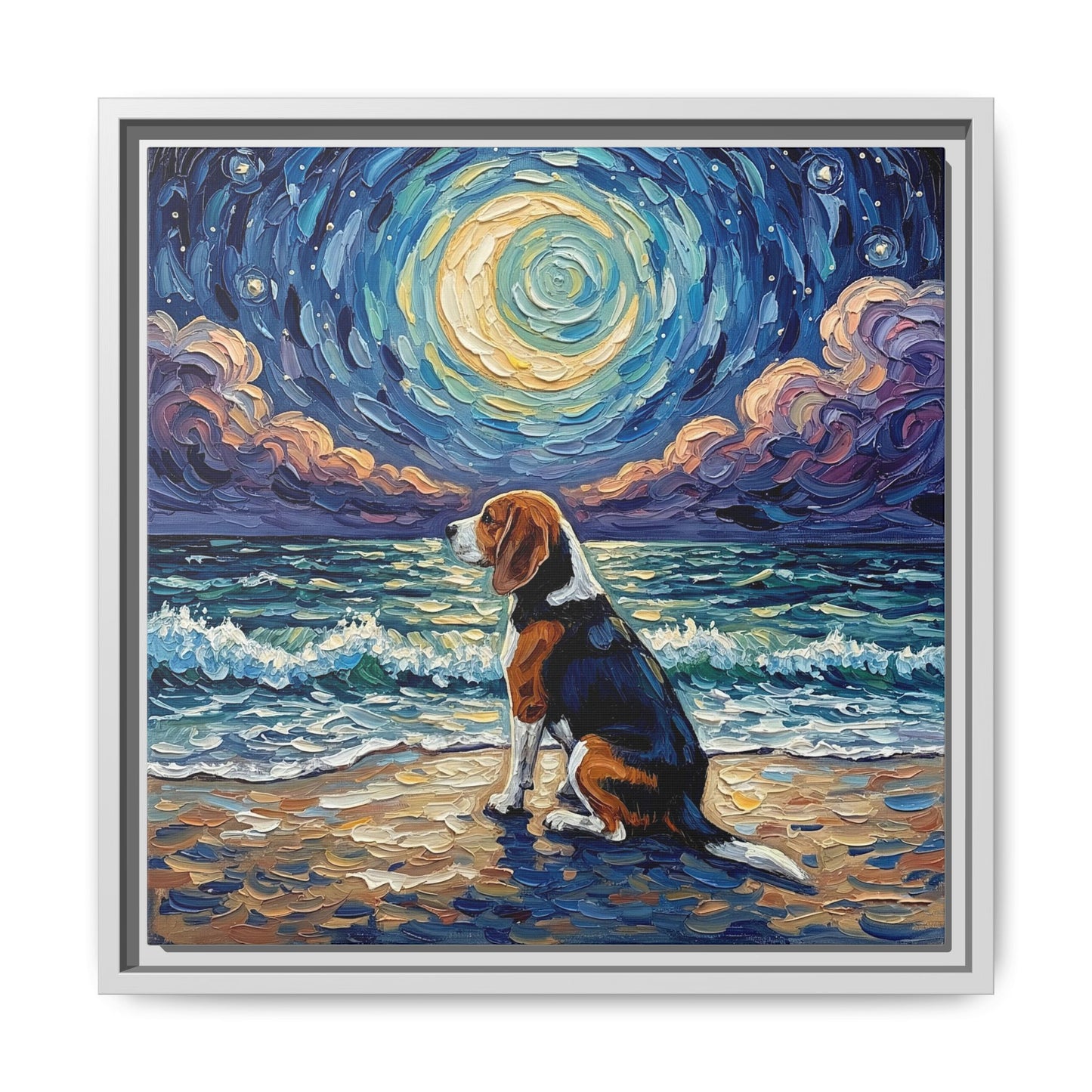 "Beach Nights - Beagle" Framed Canvas Wall Art