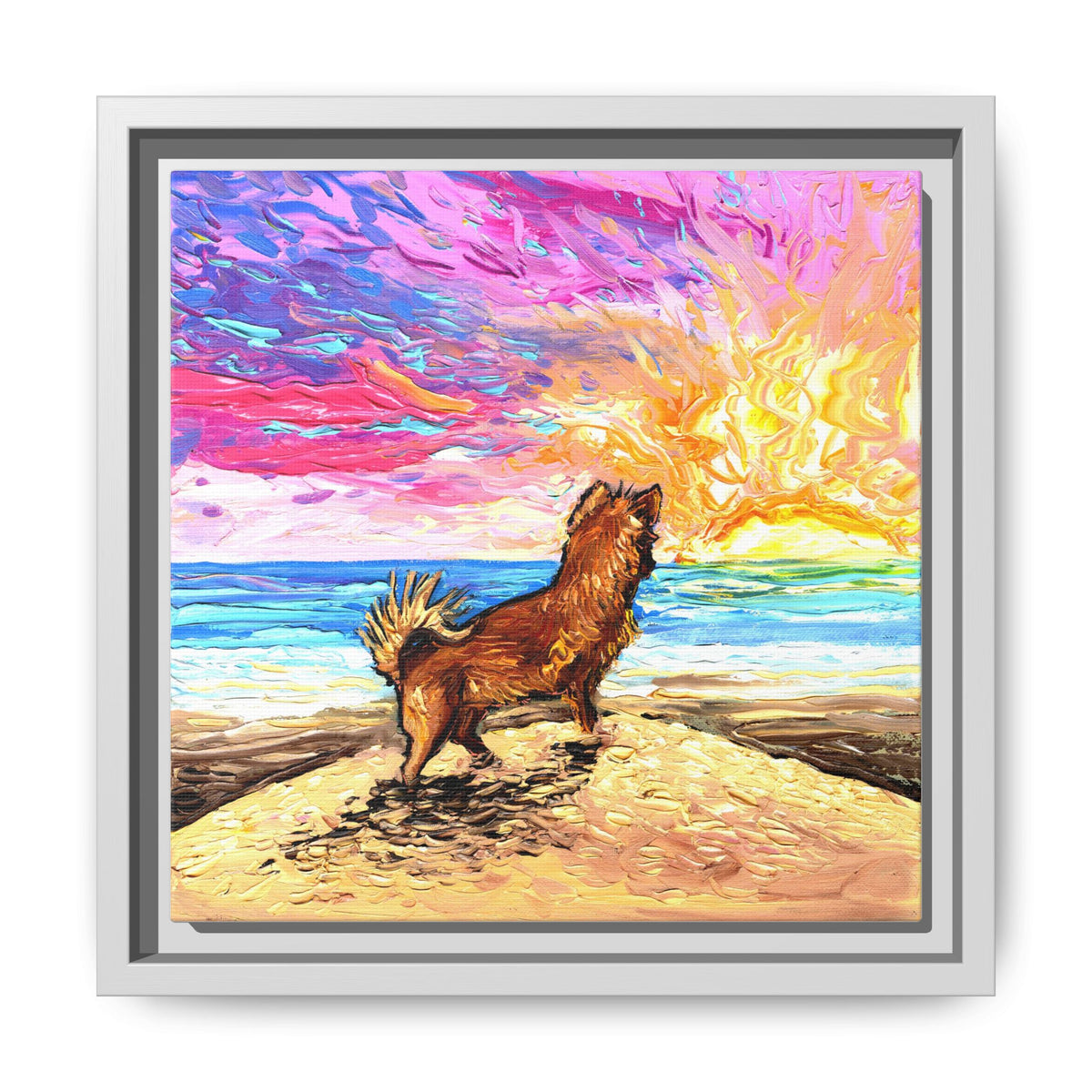 "Beach Days - Chihuahua" Framed Canvas Wall Art