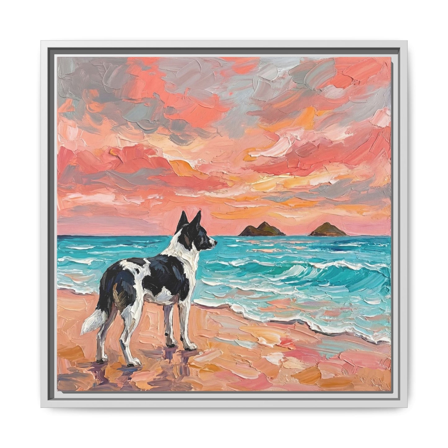 "Beach Day - Canaan Dog" Framed Canvas Wall Art
