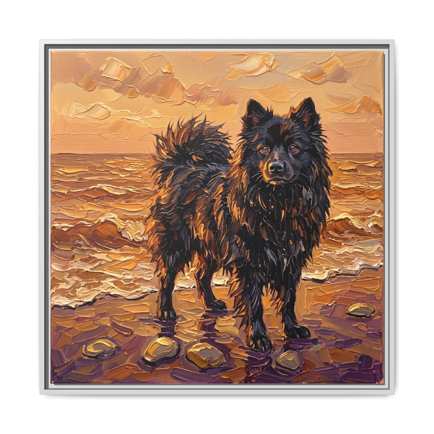 "Beach Day - Swedish Lapphund" Framed Canvas Wall Art