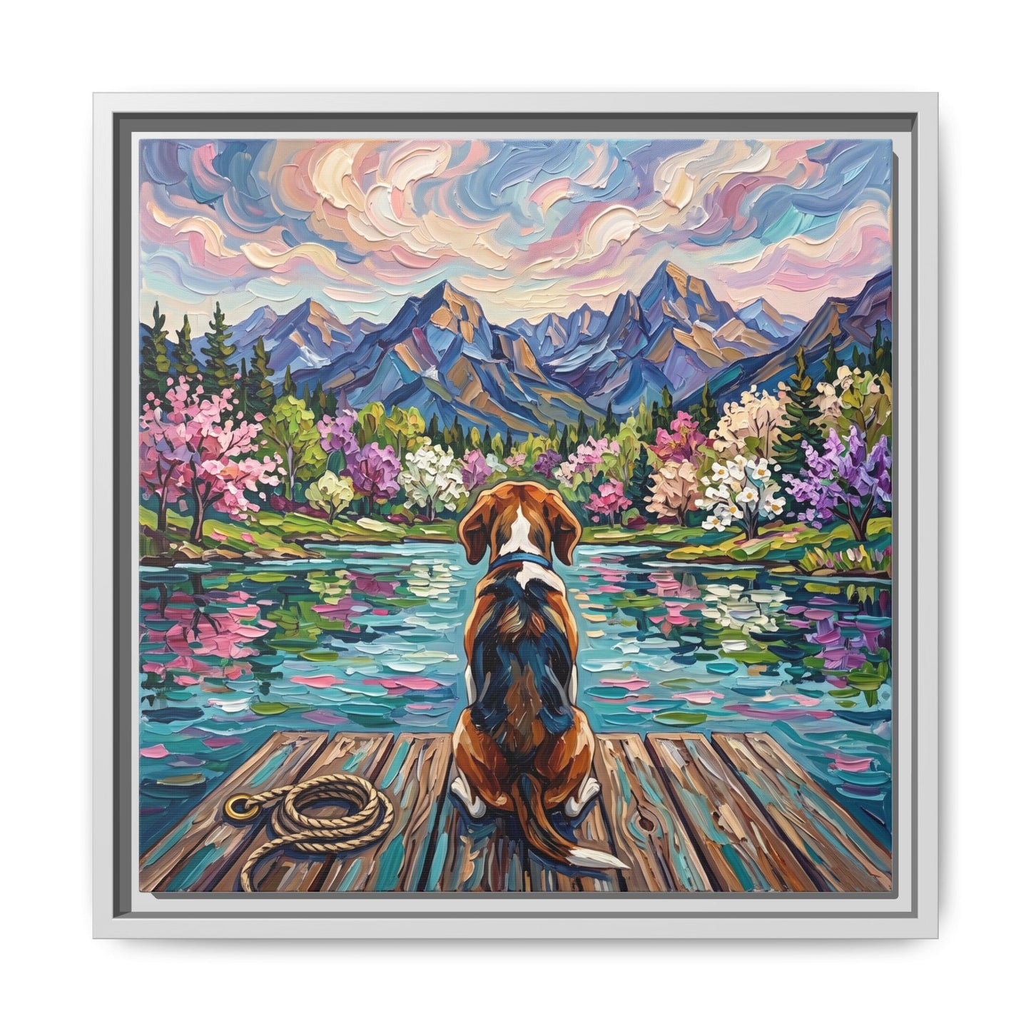 "On The Dock - Beagle" Framed Canvas Wall Art