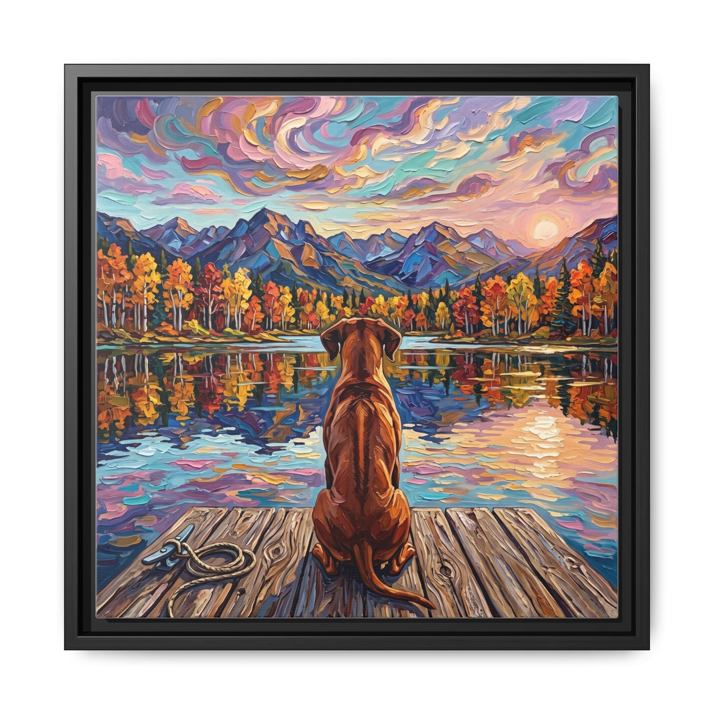 "On The Dock - Rhodesian Ridgeback" Framed Canvas Wall Art