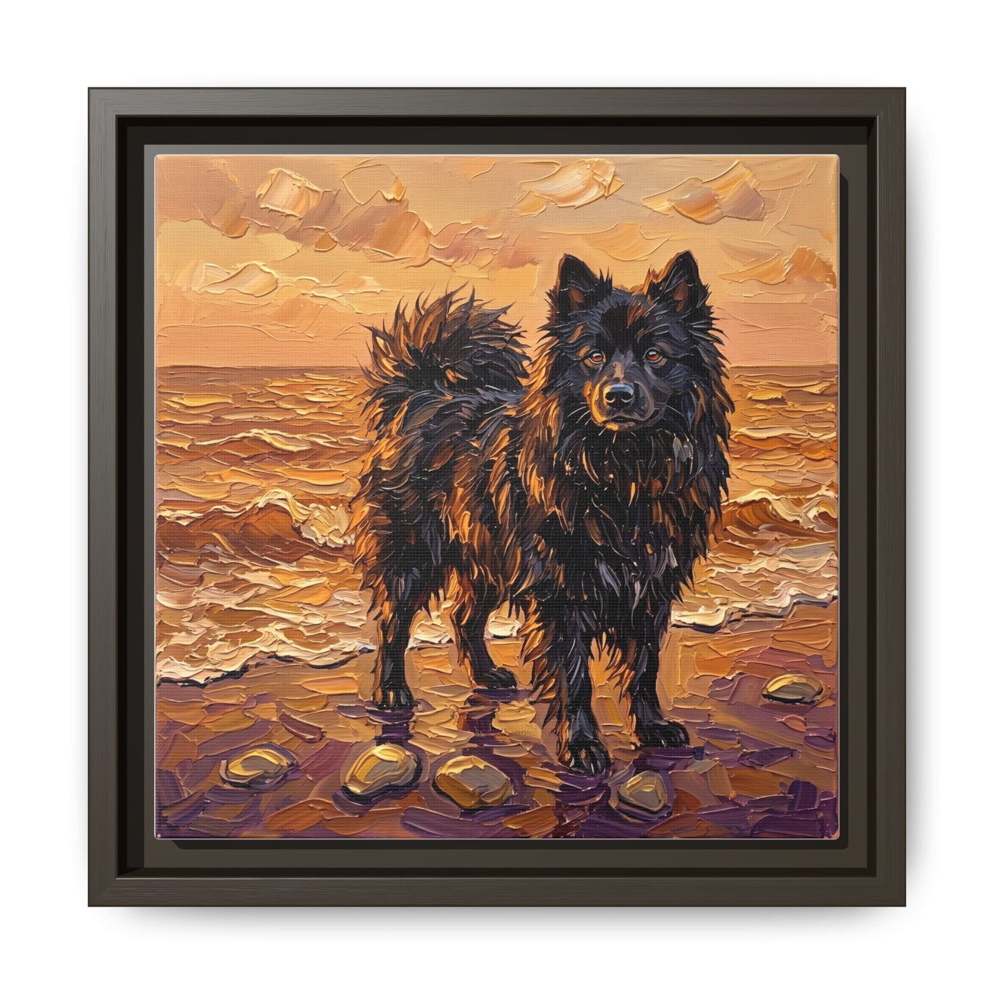 "Beach Day - Swedish Lapphund" Framed Canvas Wall Art