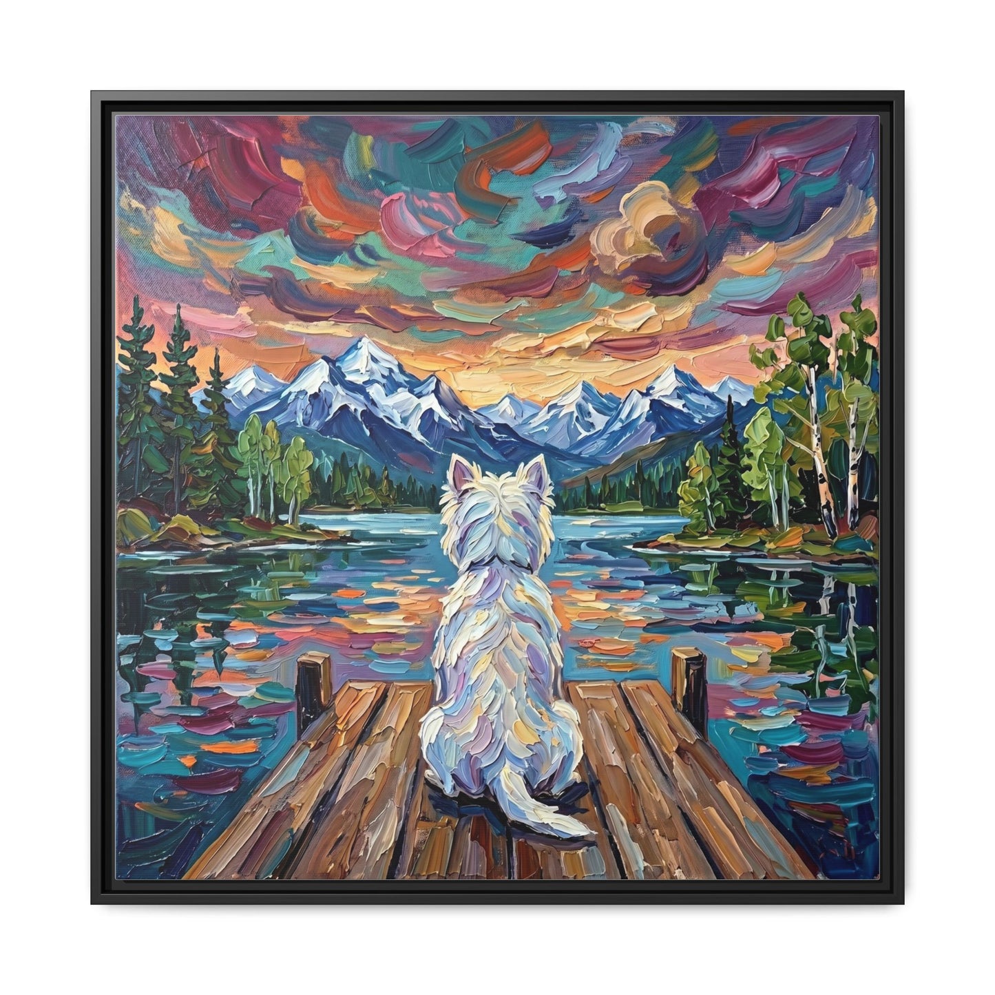 "On The Dock - Westie" Framed Canvas Wall Art